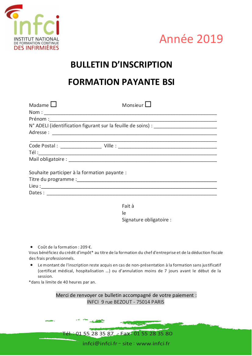 Bulletin d'inscription formation BSI 
